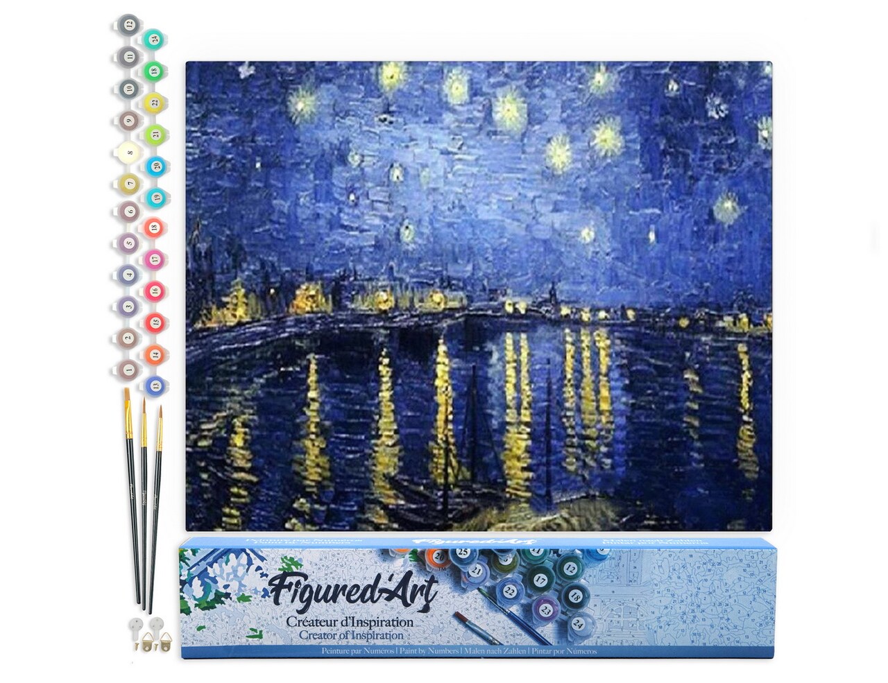 Figured'Art Paint by Numbers for Adults Van Gogh Starry Night over the Rhone 16"x20" - Craft Art Painting DIY Kit Rolled Canvas without frame